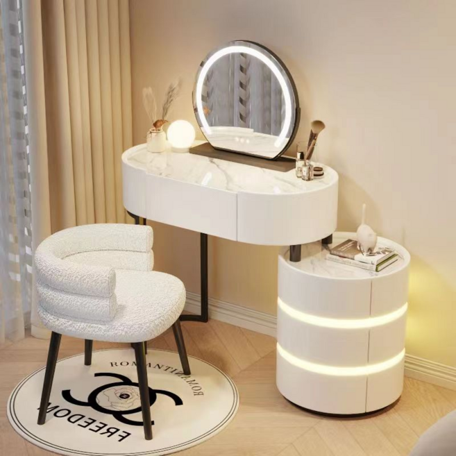 [해바라기] 연예인 화장대 세트(화장대+LED스마트거울+수납장+의자) 삼색가구 좌식화장대 (3~9일 도착) YF-1758, 90B, 흰색