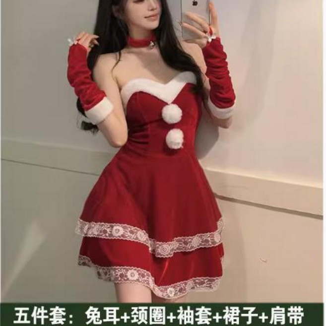 優選 聖誕服裝女性感連衣裙萬聖節兔女郎抹胸禮服 副廠產品