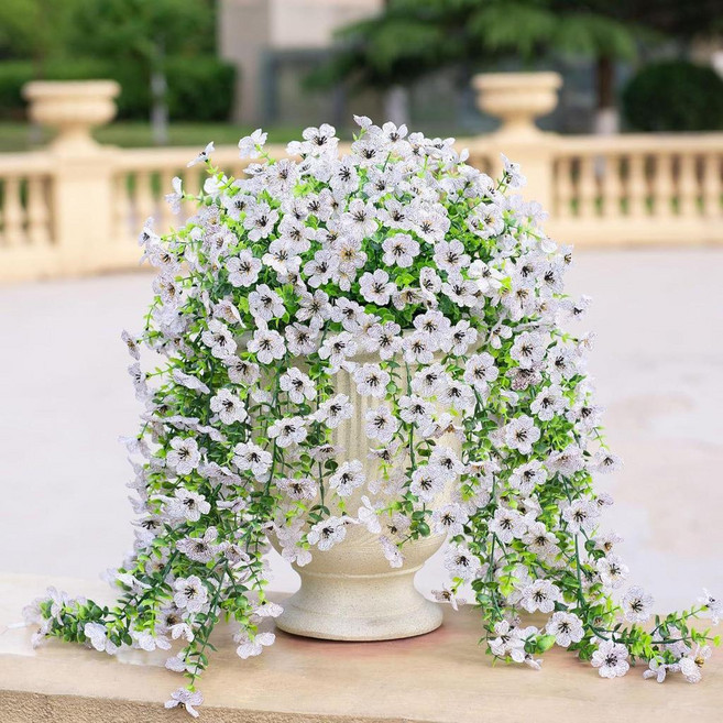 仿真花藤條掛飾 裝飾植物壁掛, 白色, 1個