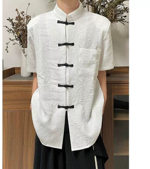 중국전통 복장 청나라 졸업사진 전통의상 상의 무협 트임, E. 2XL, E. 흰색 단점 셔츠, D. XL