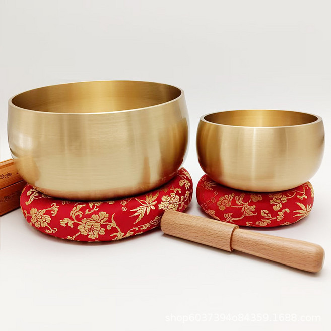 手工銅鑼碗，尼泊爾鏡碗，冥想頌缽，附木槌與坐墊, 1套, 6寸銅飯碗+墊子+木棍《1.25kg》