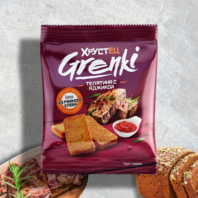 크루테츠 건조 호밀빵 소고기&아지카 소스맛 크루통 유럽 러시아 간식, 1개, 80g