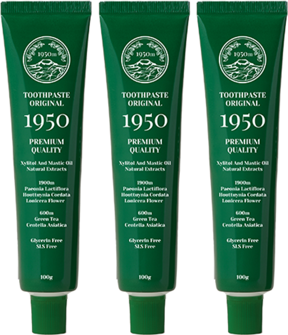 1950 제주 오리지널 그린 무불소 치약 민감치아 잇몸케어 임산부치약, 100g, 3개