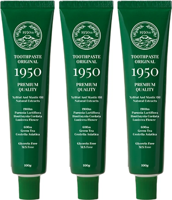 1950 제주 오리지널 그린 무불소 치약 민감치아 잇몸케어 임산부치약, 100g, 3개 - 쿠팡