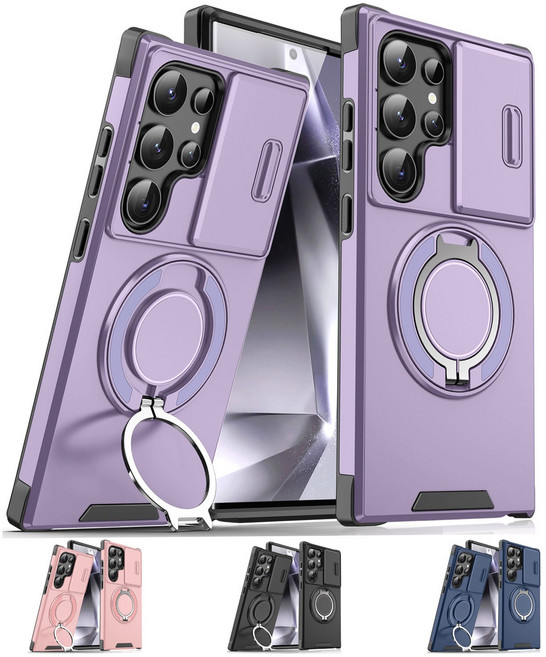 EcafHtronEht 에크트론 카메라 렌즈 보호 슬라이드 범퍼 360도 회전 스마트링 홀더 거치대 휴대폰 케이스 갤럭시 S25 S26 울트라 엣지 케이스