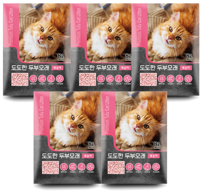 테비 도도한 두부 고양이모래, 복숭아, 5개, 8L