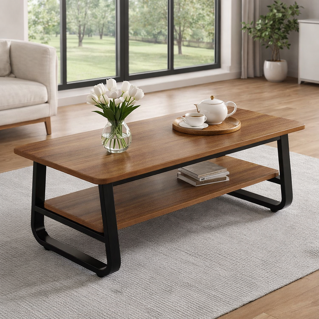 현대적인 다용도 거실 테이블 낮은 찻상 수납형 사각 간편 티 테이블, 진갈색