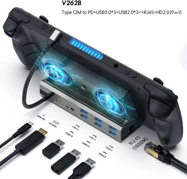 독콘솔 허브 HDMI 호환 USB C 도킹 스테이션 스탠드 스팀 데크용 기가비트 이더넷 PD 100W RJ45 4K 60, 03 9 in 1, 01 China Mainland