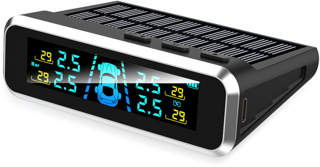 WR S13 汽車胎壓偵測器 太陽能充電 四輪同顯 一年保固, 1個, 內置傳感器, 黑