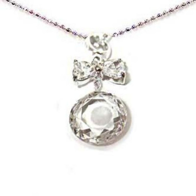 韓國進口 角度圓與蝴蝶結鋯石純銀項鍊