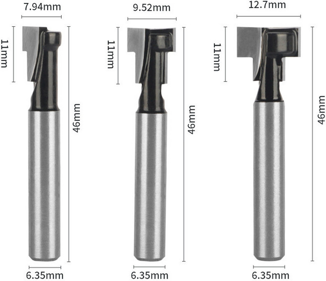 電動木工修邊機 開槽機 木工雕刻機 電木銑刀機, 1個, 三件套1/4柄黑色匙孔刀