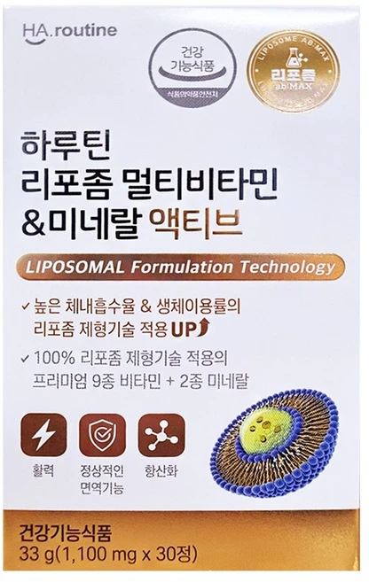 [정품] 하루틴 리포좀 멀티비타민 미네랄 액티브 1 100mg 30정 하루틴비타민 하루틴리포좀비타민, 1개 - 쿠팡