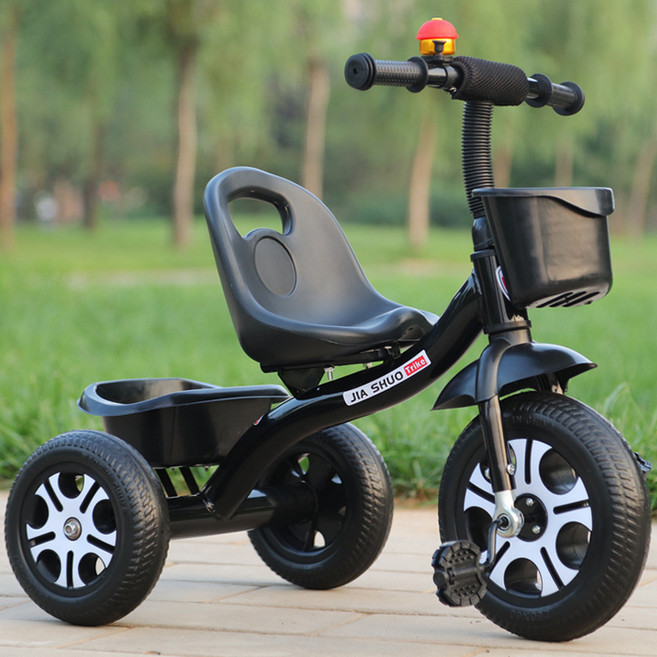 DIU 兒童三輪車腳踏手推車自行車---歲大號嬰幼腳蹬三輪單車童車., 1個, 黑色高彩彩輪-無推把:如圖