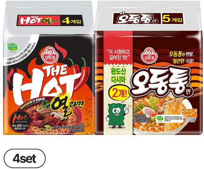 오뚜기 더핫열라면 (120gx4) 4개+오동통면 (120gx5) 4개, 1세트