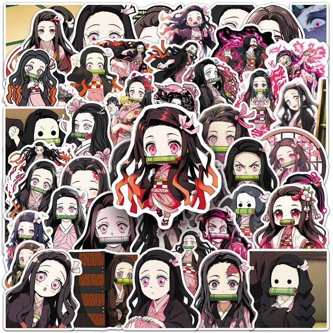 귀멸의칼날 스티커 다이어리 캐리어 꾸미기 다꾸 굿즈 귀칼 귀살대 무한성 컬렉션 세트, 50개, 네즈코