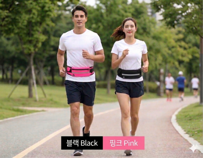 런닝벨트 물통 휴대폰 이어폰 케이스 수납 가능한 경량 러닝힙색, 3개, 핑크+블랙