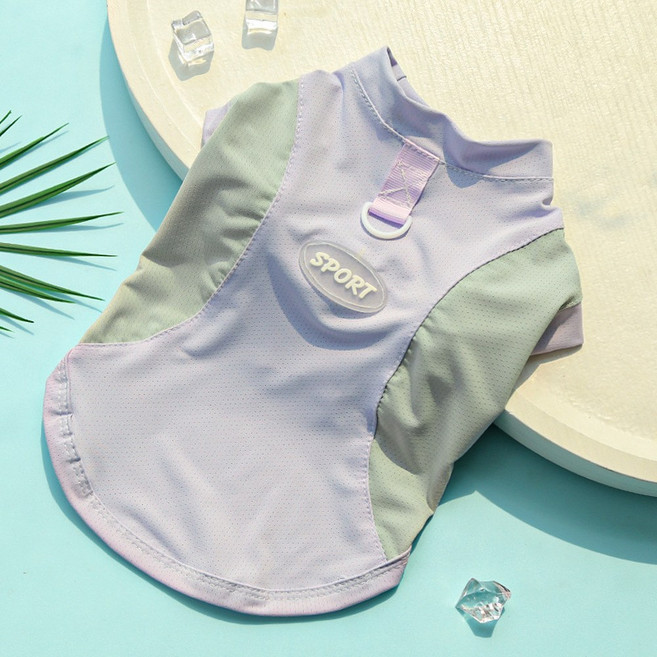 春夏冰絲涼感防曬狗狗衣服 SPORT系列, 470背心紫灰sport 冰絲, 1套