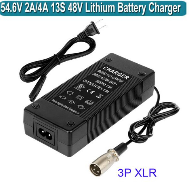 전동킥보드·전기자전거 겸용 범용 충전기 어댑터 54.6V 2A XLR 충전기 전기 호버 보드 전원 48V 13S 오토바이 면도기 세류 리튬 배터리, US PLUG, 1)54.6V 2A