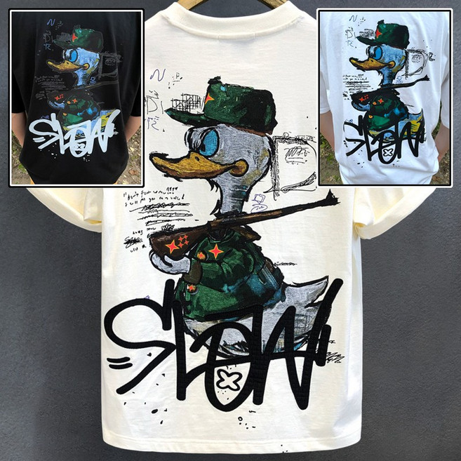 밀리터리 울트라덕 코믹스 반팔티 100-110 슈퍼 레터링 페인팅 옷 오리 캐릭터 티셔츠