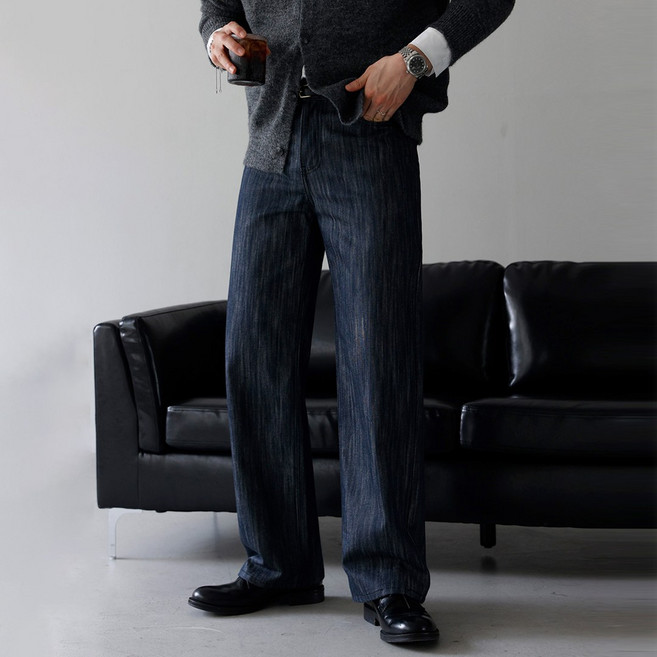 베이직바이블 슬랍 논페이드 프리미엄 생지 세미와이드 데님 팬츠(2color)