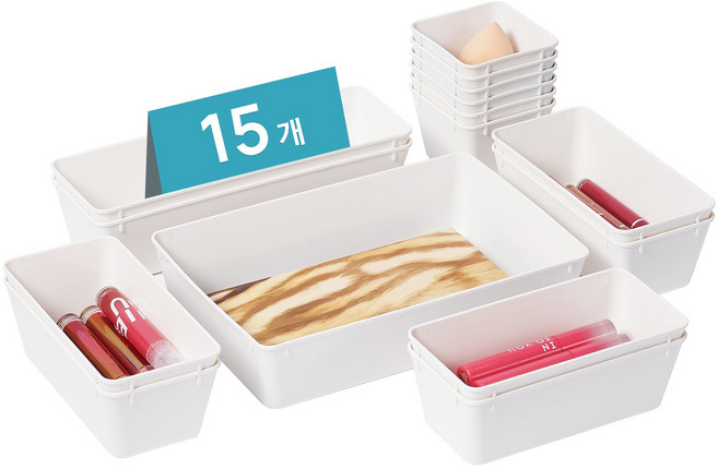 Vtopmart 조립식 다용도 서랍 정리 트레이 수납함 15p, 화이트, 1세트