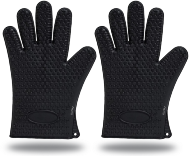 비테모 두꺼운 실리콘 주방 오븐장갑, 2개, 블랙