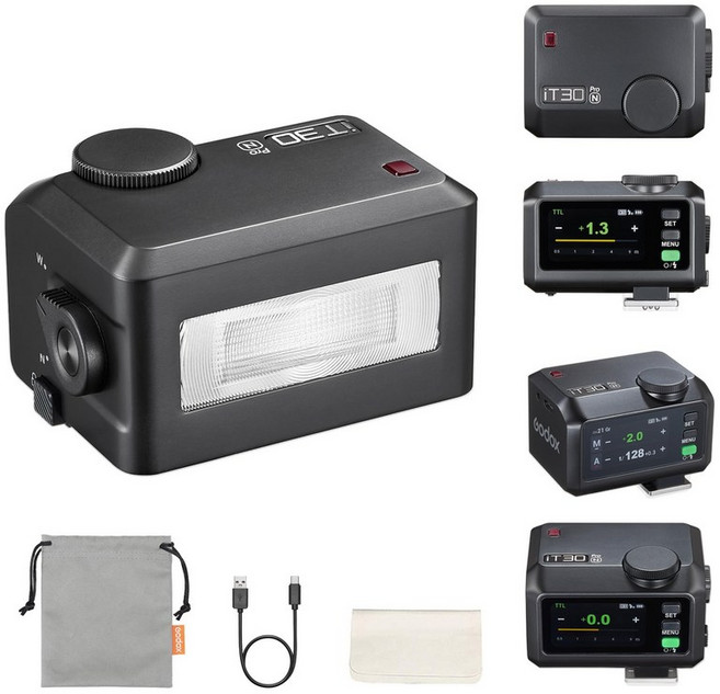 GodoxiT30Pro-N 미니 플래시 니콘 카메라용 TTL 터치스크린 GN151 1.5초, Godox iT30ProF 미니 플래시 후지 카메라용