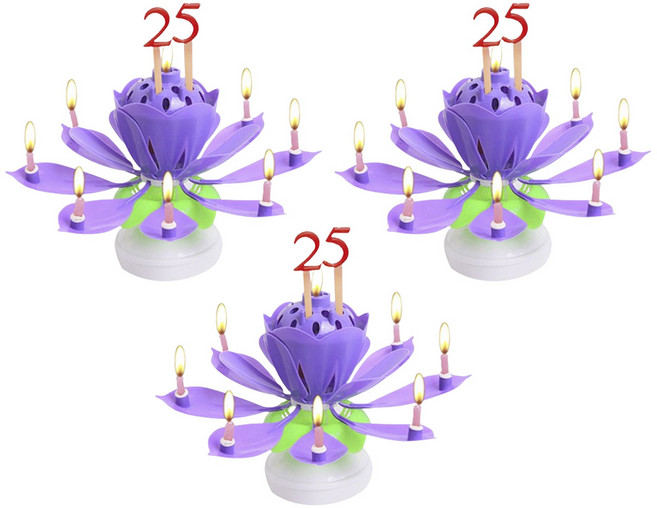 아이템하우스 생일축하 멜로디 연꽃초 + 숫자세트 2p 3개 1세트, 퍼플, 퍼플3개