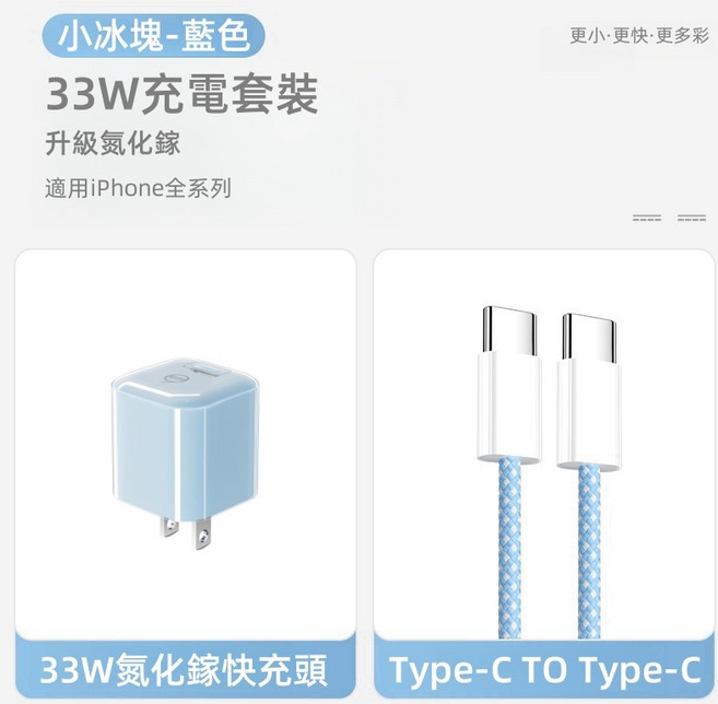 Rabbit Technolog PD電源供應器, 1個, 小冰塊-藍色+藍色雙C編織線200公分