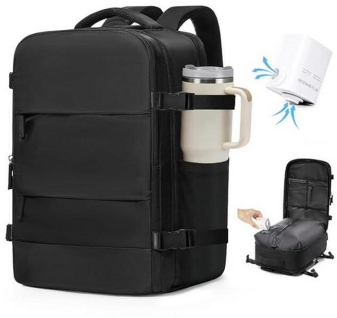 VGCUB 대형 여행 작업 비즈니스 백팩 기내용 승인 노트북 여성용 남성용 Mochila de Viaje 전기 펌프가 있는 B15-블랙 XL 374295