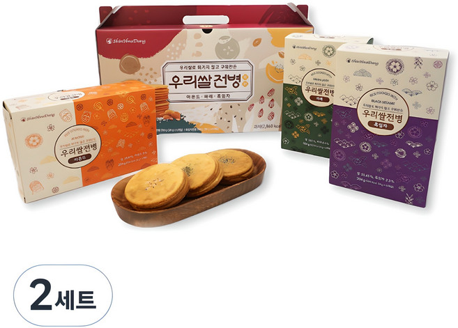 신화당 우리쌀 전병 세트 612g, 흑임자 6p + 파래 6p + 아몬드 6p, 2세트