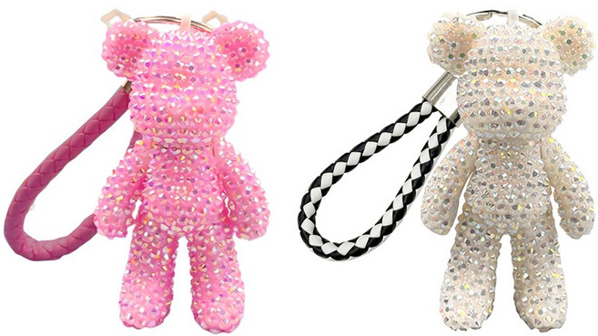 DIY 보석십자수 비즈큐빅 곰돌이키링 만들기(1+1)세트, 3.(핑크+화이트)세트, 1개