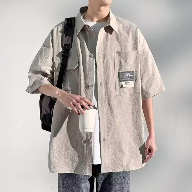 남성용 여름용 반팔 셔츠 루즈핏 캐주얼 재킷 상의