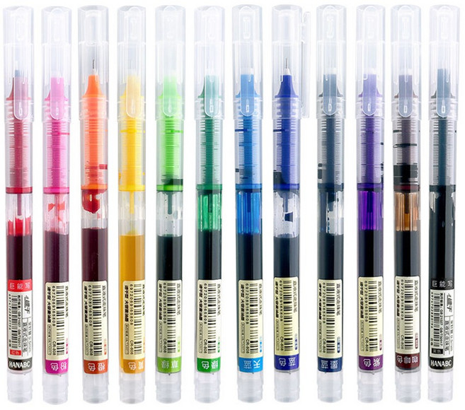 예쁜글씨 빠른건조 부드러운필기감 젤펜 사무용 액체펜, 1세트, 12색상