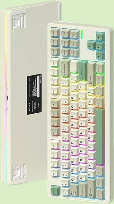 RICCKS RS8 프리미엄 핫스왑 무선 게이밍 키보드 블루투스 핫스왑 유무선 87키, 태극축 4000mAh, 그린