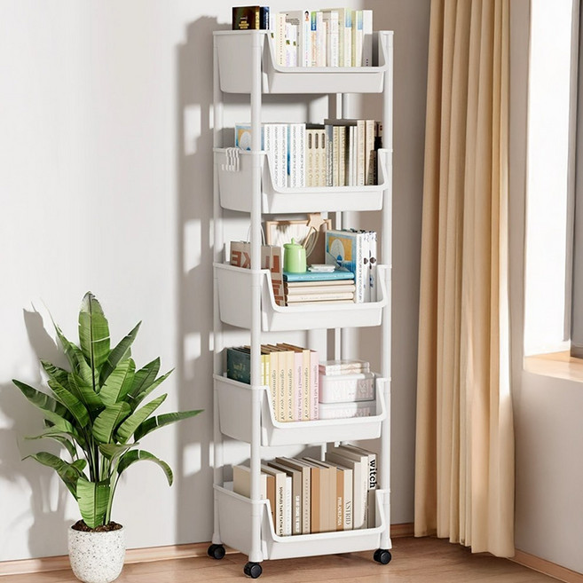 SSOK DAM 쏙담 U형 이동식 다용도 수납 정리 트롤리 선반, 화이트, 5단