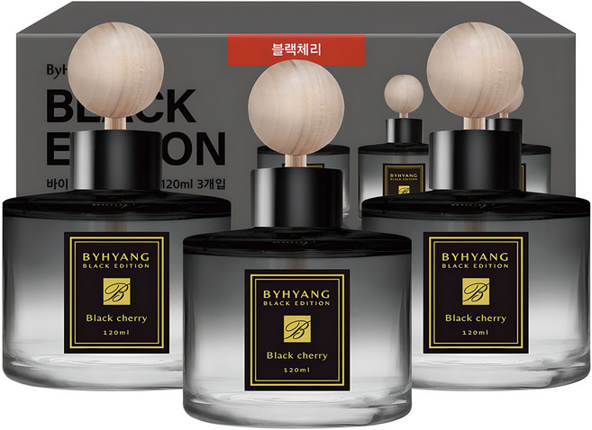 바이향 블랙에디션 카 디퓨저 120ml 본품, 블랙체리, 3개