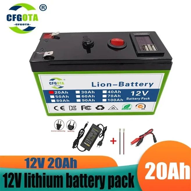 18650 3S6P 12V 50Ah 리튬 배터리 팩 내장 BMS 태양 에너지 전기 자동차 이온 +, 12V 20Ah, 01 12V 20Ah, 1개