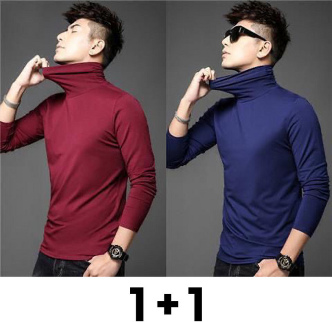 메인워크 1+1 남성 빅사이즈 목폴라 긴팔 티셔츠 모달 가을 겨울 데일리 터틀넥 슬림핏 내의 보온 간절기 스판 오버핏 상의 2매입