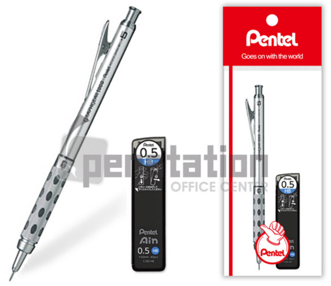 펜텔 그래프기어1000 0.5mm 샤프 샤프심 세트(펜텔 정품 블리스터 케이스 포장/선물용), 그래프기어0.5mm+아인샤프심0.5mm HB