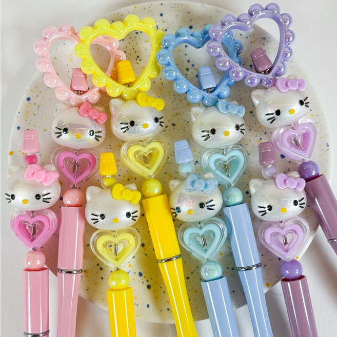 볼펜 꾸미기 키티 캐릭터 파츠 동대문 볼꾸 펜꾸 커스텀 자체제작, 1개, 키티하트프레임-핑크