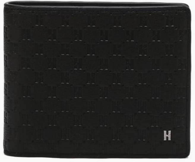 [AK수원점][헤지스][KINGTON] 블랙 로고패턴 소가죽 반지갑/HJWA5E831BK