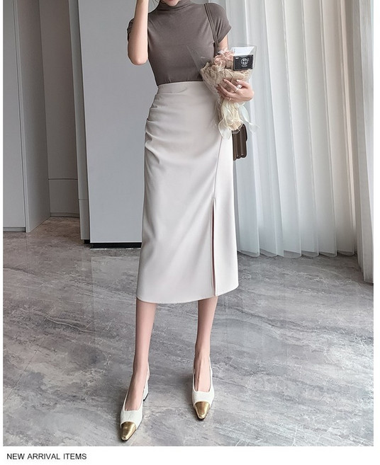 와이드 밀릭 여성 오피스룩 롱 정장 슬림핏 치마
