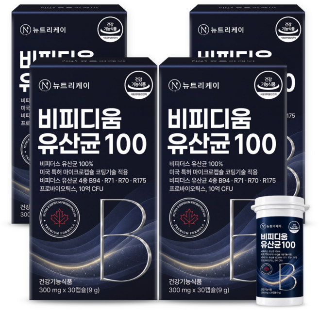 뉴트리케이 정품 비피더스 유산균100 비피디움 프로바이오틱스, 4개, 30정