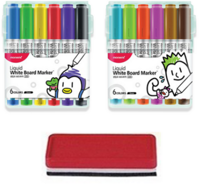 모나미 시그마플로 생잉크 보드마카 12색 +보드지우개 세트, 혼합색, 8세트