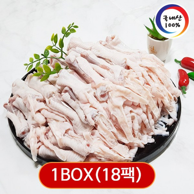 가나안식품 [도매] 튤립 닭발 18팩 대용량 업소용 국내산 유뼈(발목뼈만있음) 손질 통 닭발, 1kg, 18개