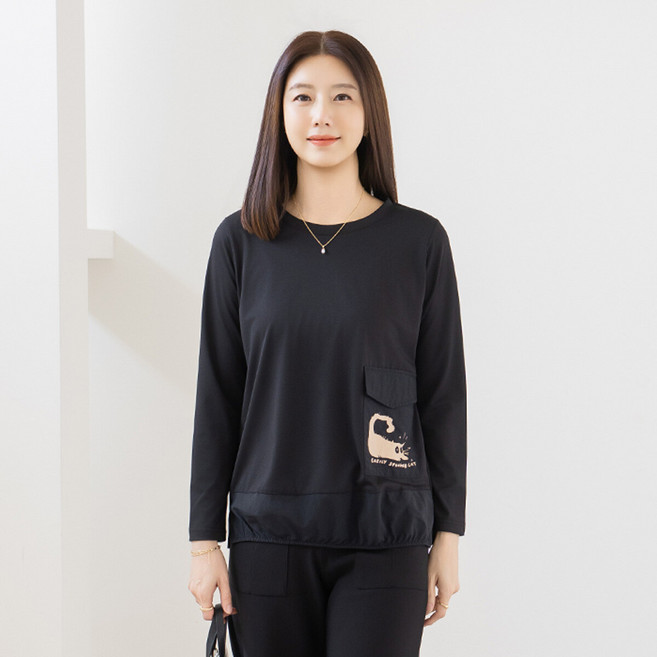 마담4060 엄마옷 마담4060 스판고양이포켓 중년여성 데일리 티셔츠 -RTE2603038-