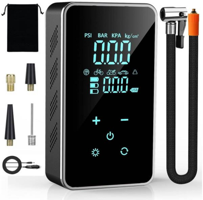 타이어 팽창기 휴대용 공기 압축기 터치 스크린 게이지 조명 포함 자전거 ABS 분당 16L 150 PSI 펌프, 1개, 한개옵션2