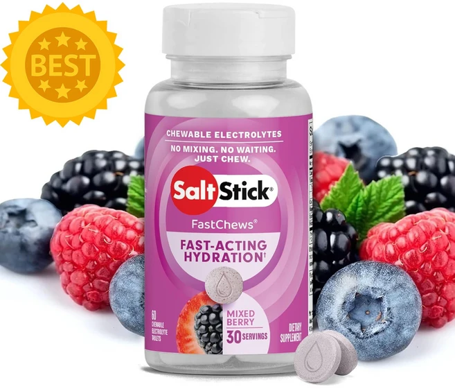 SaltStick 60가지 혼합 베리 츄어블 전해질 달리기와 수분 공급 위한 소금 정제 전해질 패스트츄 60개입, 1개 - 쿠팡