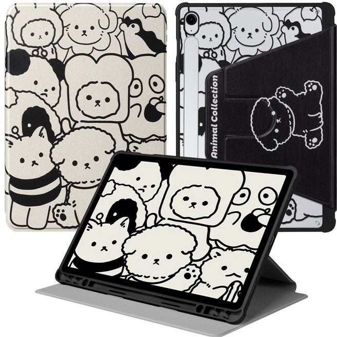 DUNNO 360도 회전 가능 패턴 디자인 아크릴 삼성 탭 케이스, 1개, 4-동물 컬렉션